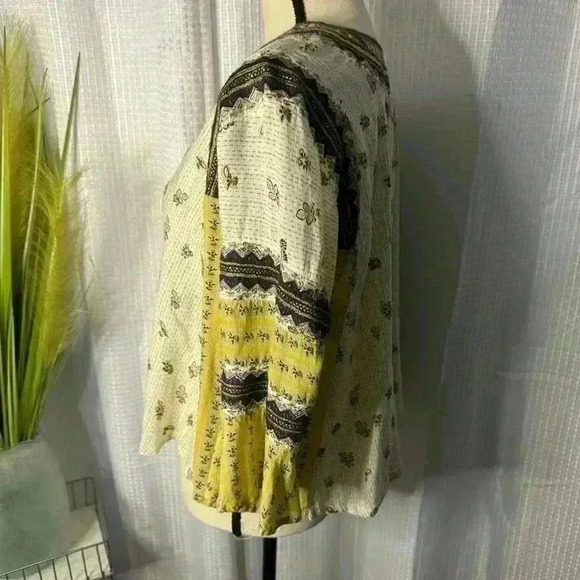 Free People But I Like It Women’s XS Ivory Embroidered Crop Tunic 3/4 Sleeve Top - Picture 6 of 12